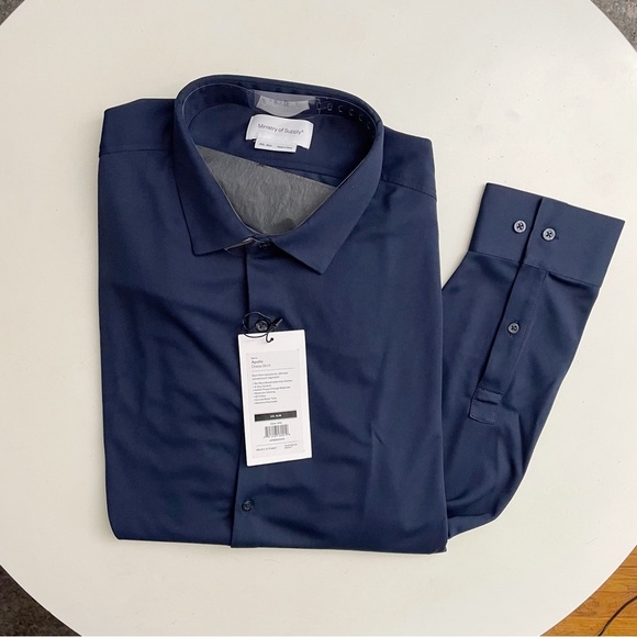Ministry of Supply Men’s Apollo Dress Shirt Navy XXL Slim Fit New - Picture 1 of 7